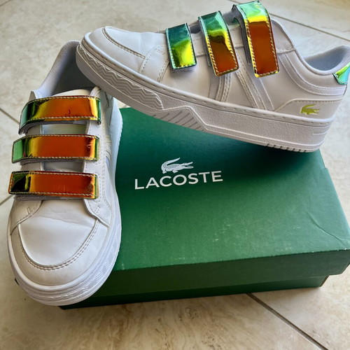 Lacoste kids' sneakers like new, size 32, white and gold