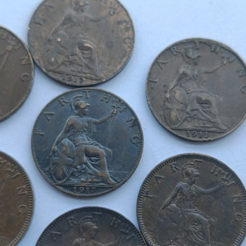 George V Farthings used, lot of 7 coins 1911-1936