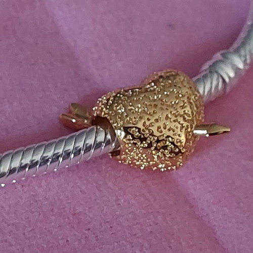 Charm heart with arrow new, gold hammered A.L.E.