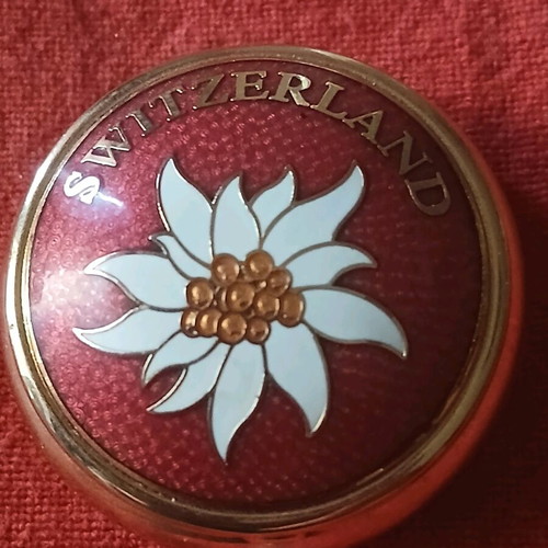 Collectible metal pill box Swiss new with enamel decoration