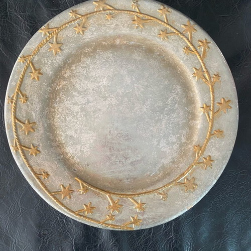 Silver platter with gold stars like new