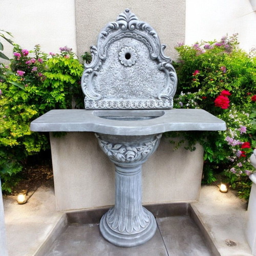 Astrea Concrete Garden Wall Fountain with Gray and White Countertop