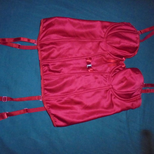 Filis red satin corset with garters, size 70C