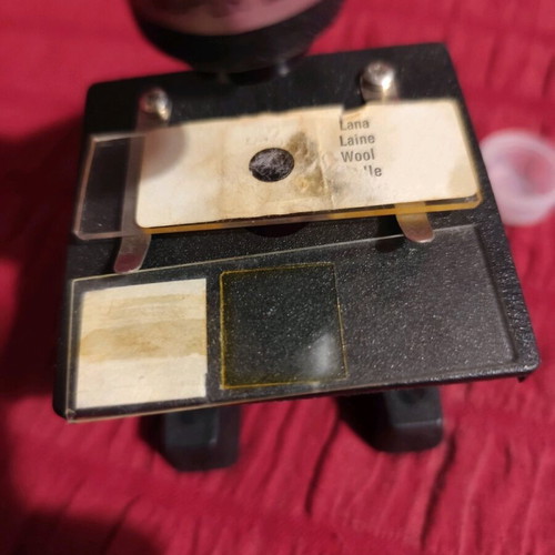 Vintage microscope used, toy with box, missing parts
