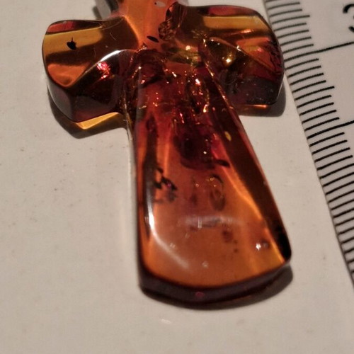 Cross pendant made of natural amber with 18k gold plating new