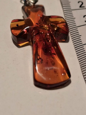 Cross pendant made of natural amber with 18k gold plating new