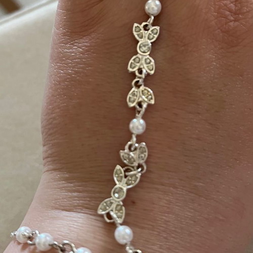 Bracelet with ring used, silver with plastic stones