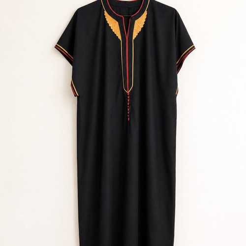 Moroccan Kaftan Maxi black with gold and red embroidery like new