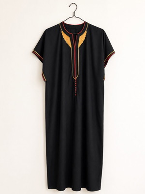 Moroccan Kaftan Maxi black with gold and red embroidery like new