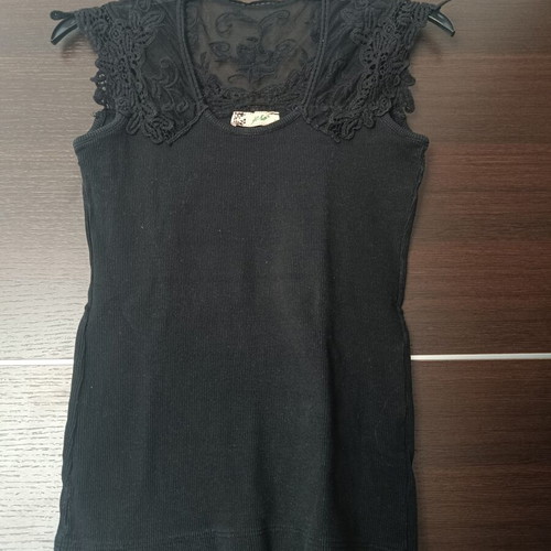 Black blouse with lace and transparency used, size S