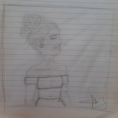 Artwork Girl in the Sun new, handmade pencil drawing