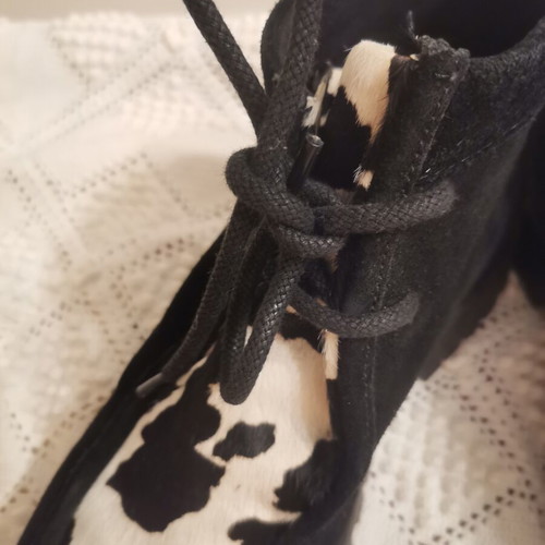 M&S women's ankle boots genuine suede leather with black and white pony skin, size 39