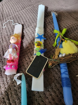 Λαμπάδες vintage 80'-90' χειροποίητες, παλιές, σετ 9 τεμαχίων