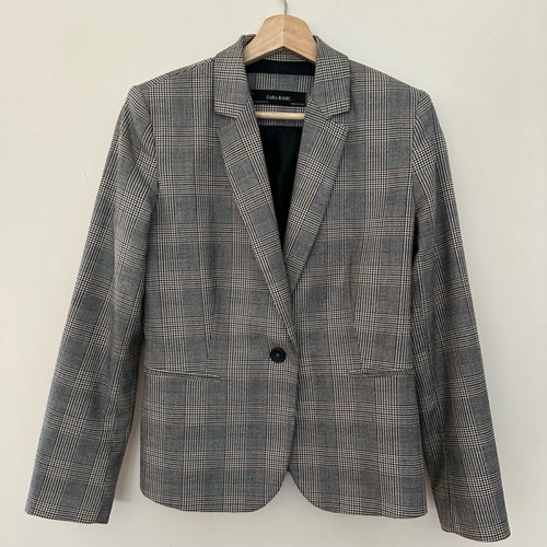 Zara Mid-Length Checked Jacket Used, Size M, Grey