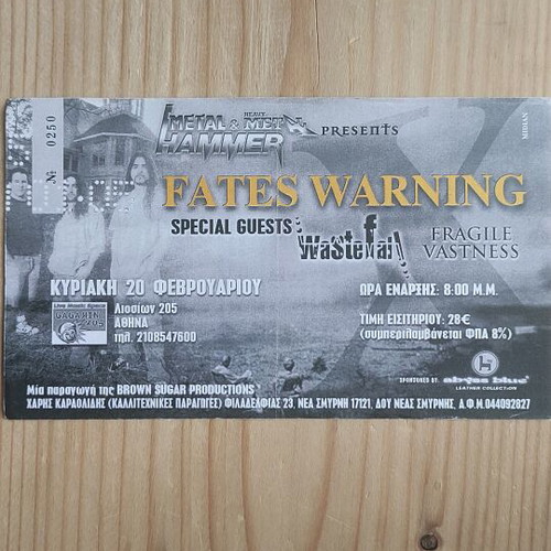 Fates Warning concert ticket photocopy used from 20-2-2005