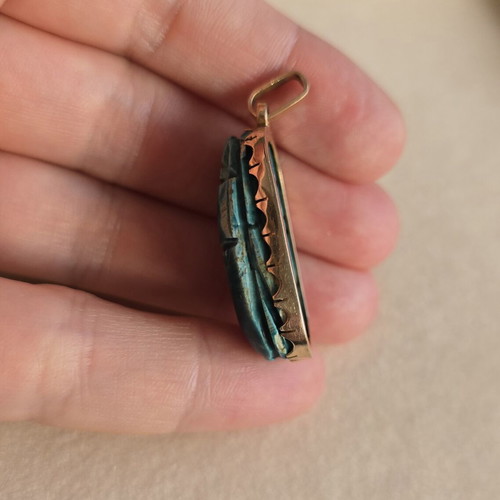 Gold 14K Egyptian scarab pendant, vintage charm