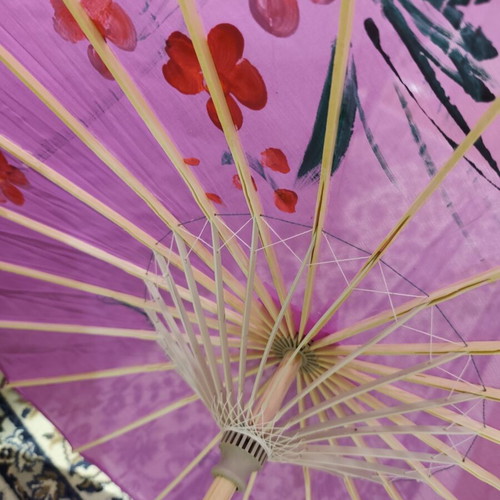 Traditional Asian parasol purple with painted flowers
