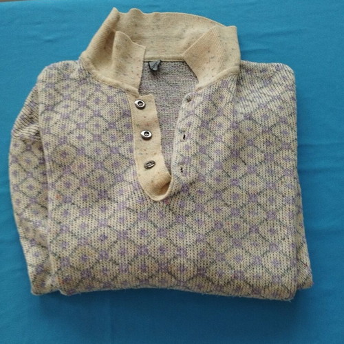 Paschalis Vintage Jacquard Knit Sweater with Neck Buttons Size XL/XXL like new