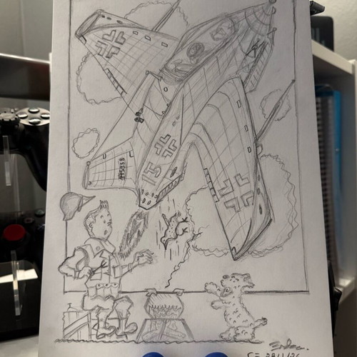 Tin Tin sketch new with airplane and comic character