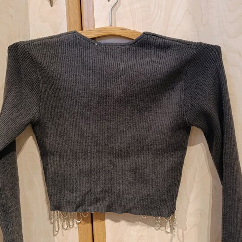 Zara crop top new with rhinestones gray, size S