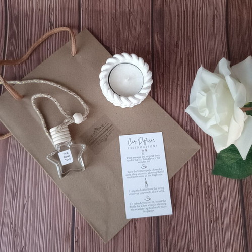 Teacher Gift Set with Handmade Porcelain Candle Holder and Car Diffuser