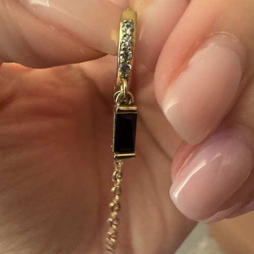 Hoop huggie earrings with black stone chain and strass, like new
