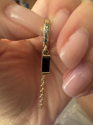 Hoop huggie earrings with black stone chain and strass, like new