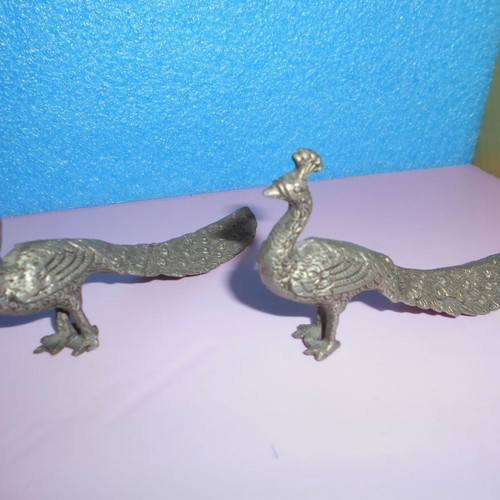 Metal peacocks used, set of 2, length 12 cm and height 6 cm