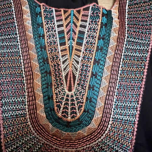 Moutaki black maxi dress like new with boho embroidery and halter neckline M/L