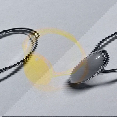 Δαχτυλίδι Vintage 925 Sterling Silver με Κίτρινο Χαλκηδόνιο, Επιχρυσωμένο, Ρυθμιζόμενο, Καινούργιο