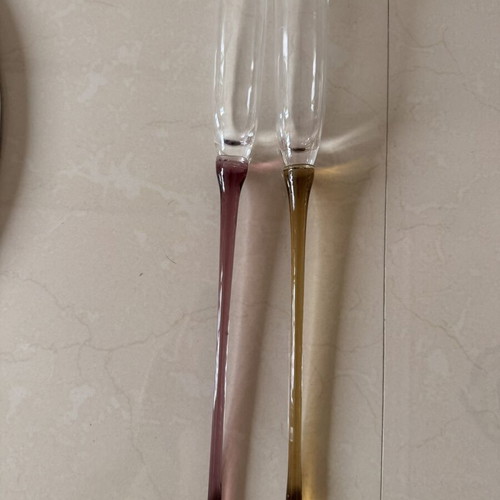 Champagne glasses hand blown art glass, like new, set of two