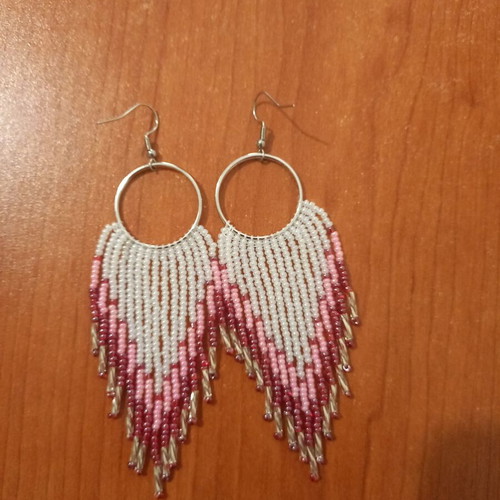 Handmade earrings with fringes from Czech beads and steel hook, new