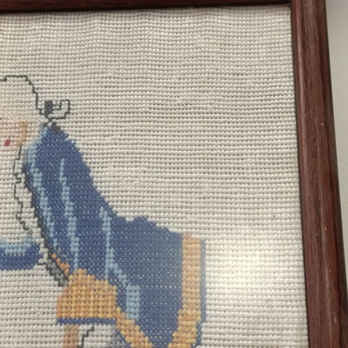 Embroidered textile painting used, framed 30x30 cm