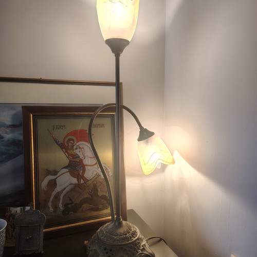 Vintage brass table lamp with two bulbs