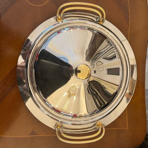 Silver-plated serving dish with gold details like new