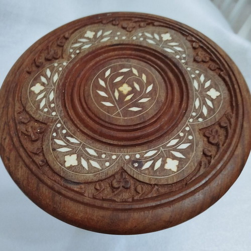 Wooden carved table used, decorative 25 cm height