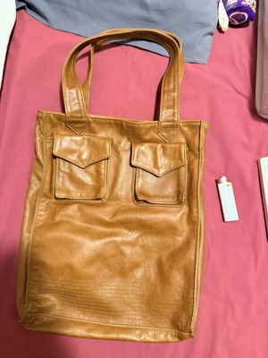 Vintage leather shoulder tote bag camel brown used