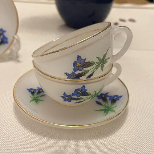 Arcopal France vintage set of 2 cups used with blue Gentian design