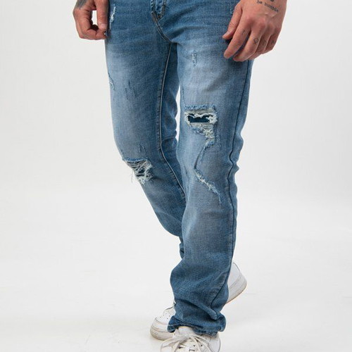 Distressed elastic regular-fit jeans like new, men's, blue
