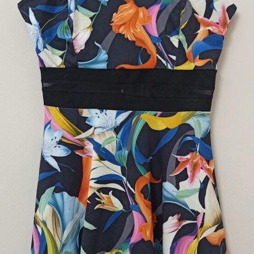 Floral summer dress like new with transparency at waist and hem