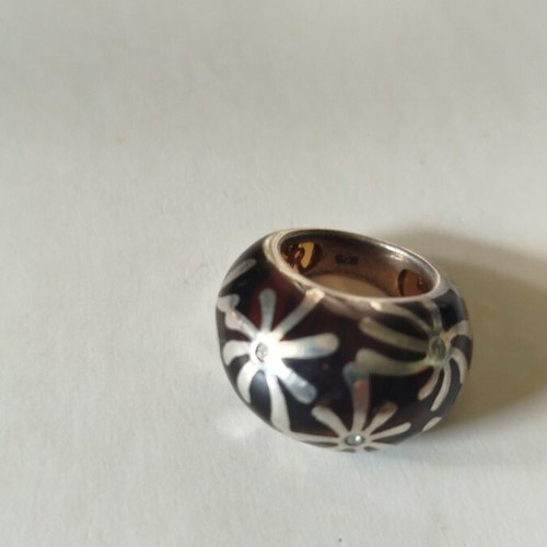 Dome ring plique a jour silver 925 with dark Bordeaux crystal, like new