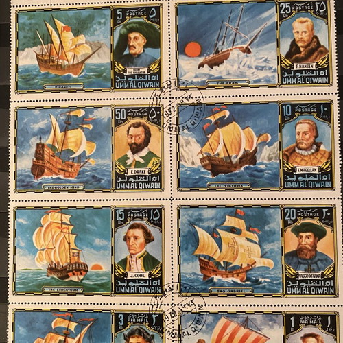 Vintage Umm al-Quwain Explorer and Sailing Ship Stamps used