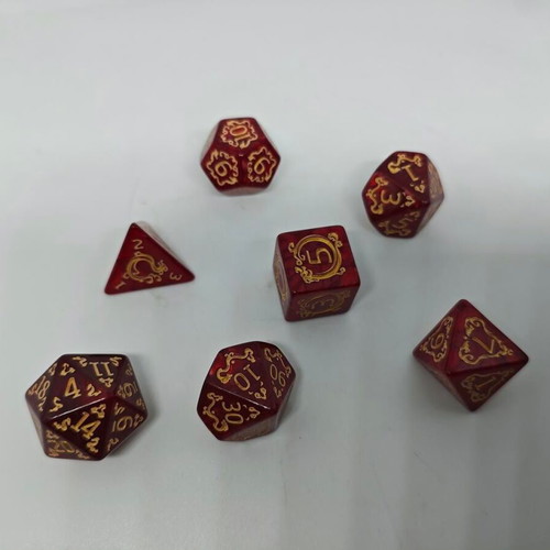 Dragon Scale Crimson & Gold RPG dice set like new