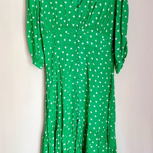 ZARA Polka Dot Midi Dress Like New, Green with White Dots