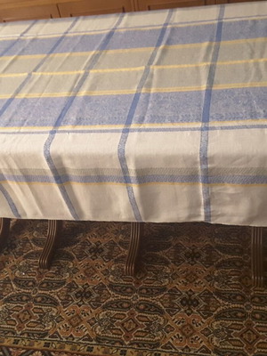 Linen tablecloth like new, white with original checkered pattern