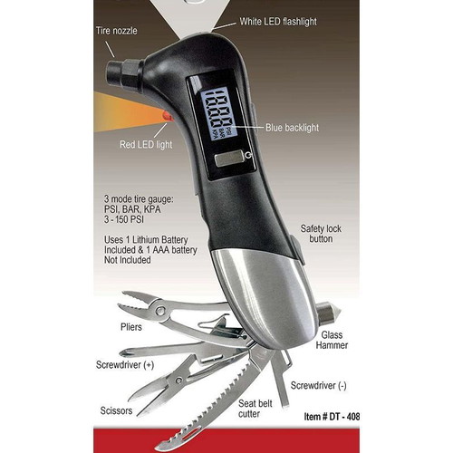 Car multitool 10 in 1 with tire gauge and tools