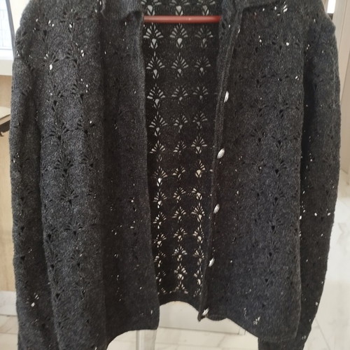 Vintage black knitted cardigan with silver thread and metal buttons size M like new