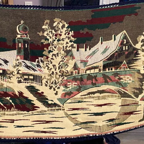 Handmade vintage wall hanging rug with village design like new