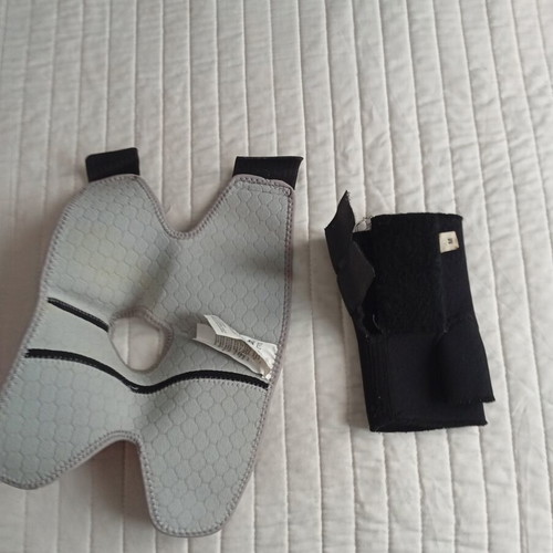 Sensiplast knee brace and John's left wrist orthopaedic splint