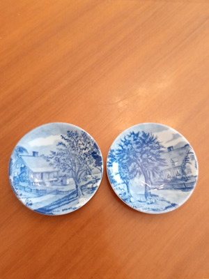 Currier & Ives vintage decorative plates set, Spring & Autumn, 10cm
